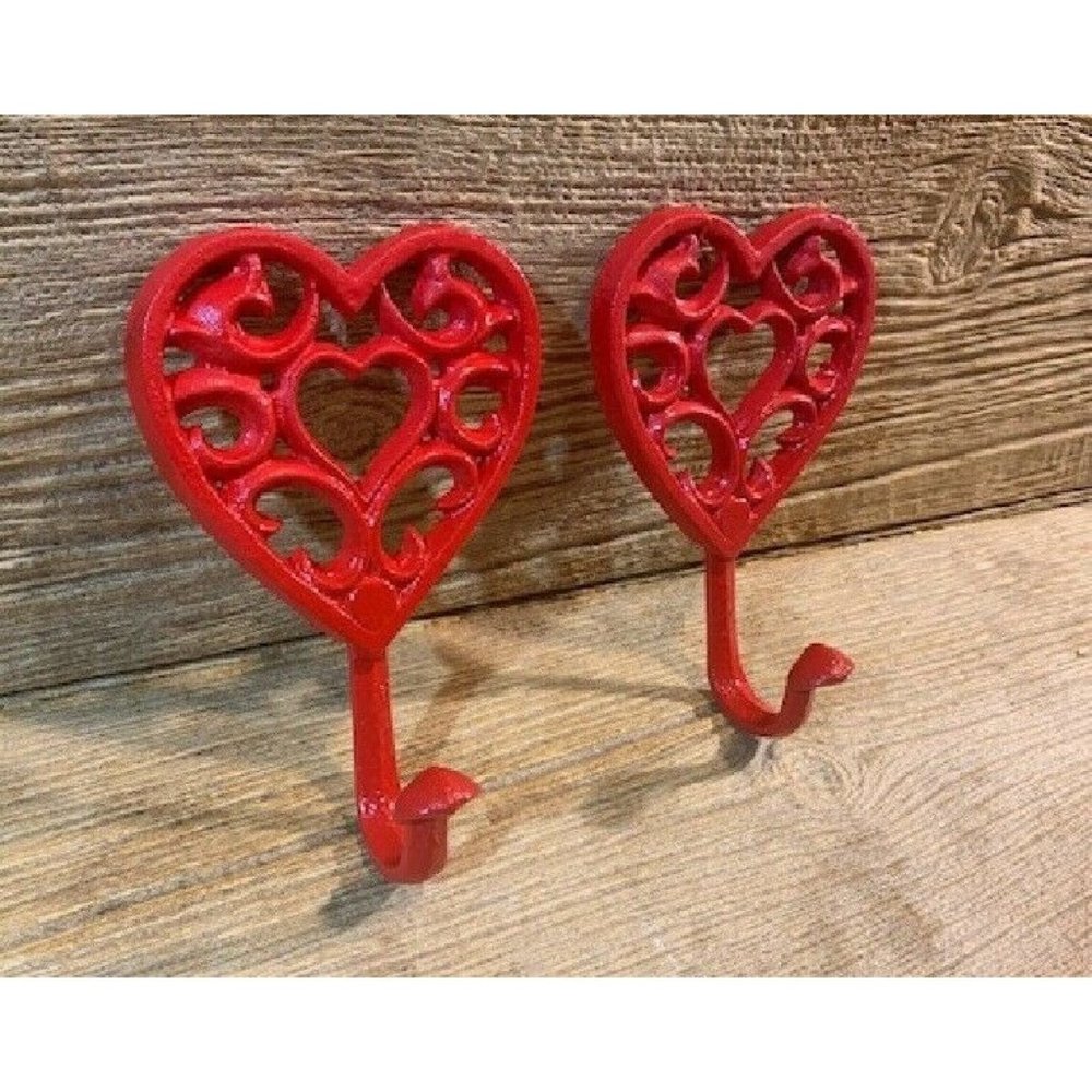 Set of 2 Red Heart Hook Cast Iron 0503Red